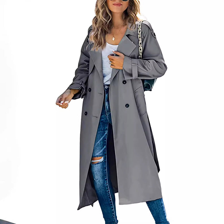 Damen legerer Trenchcoat mit Gürteldesign und stylischen Knöpfen Drune