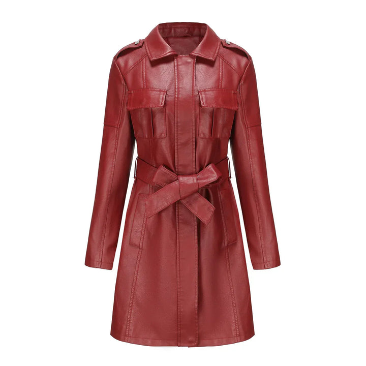 Drune | Schicke Lange Damen PU-Lederjacke mit Taschen