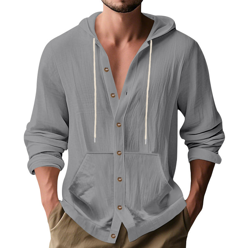 Herren lässiger Kapuzenpullover mit Knopfleiste und praktischen Taschen Drune