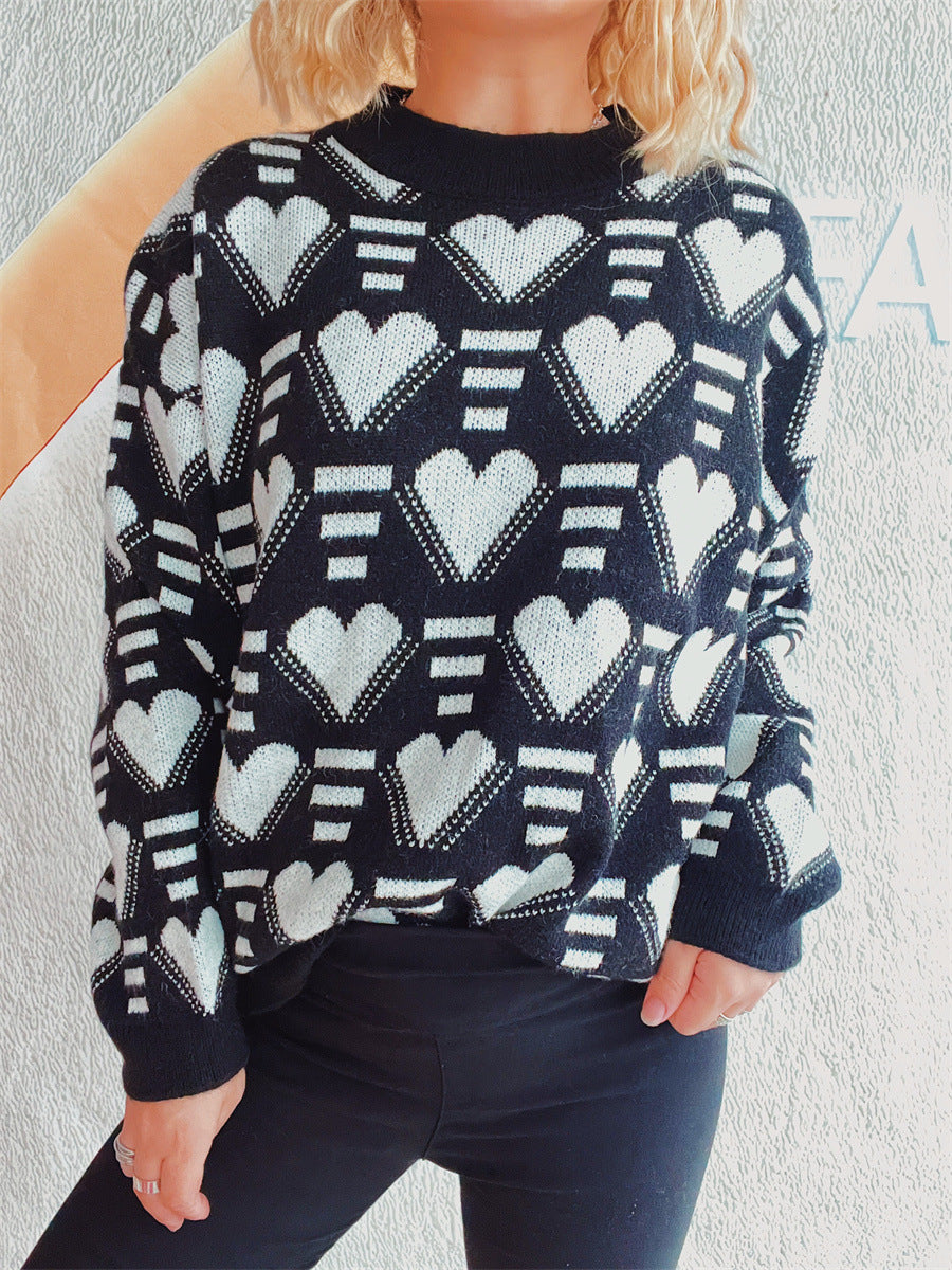 Damen gestrickter Pullover im modernen Herzdesign mit weitem Schnitt Drune