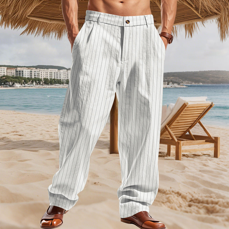 Herren lässige Strandhose mit komfortabler Passform und stilvollem Nadelstreifenmuster Drune