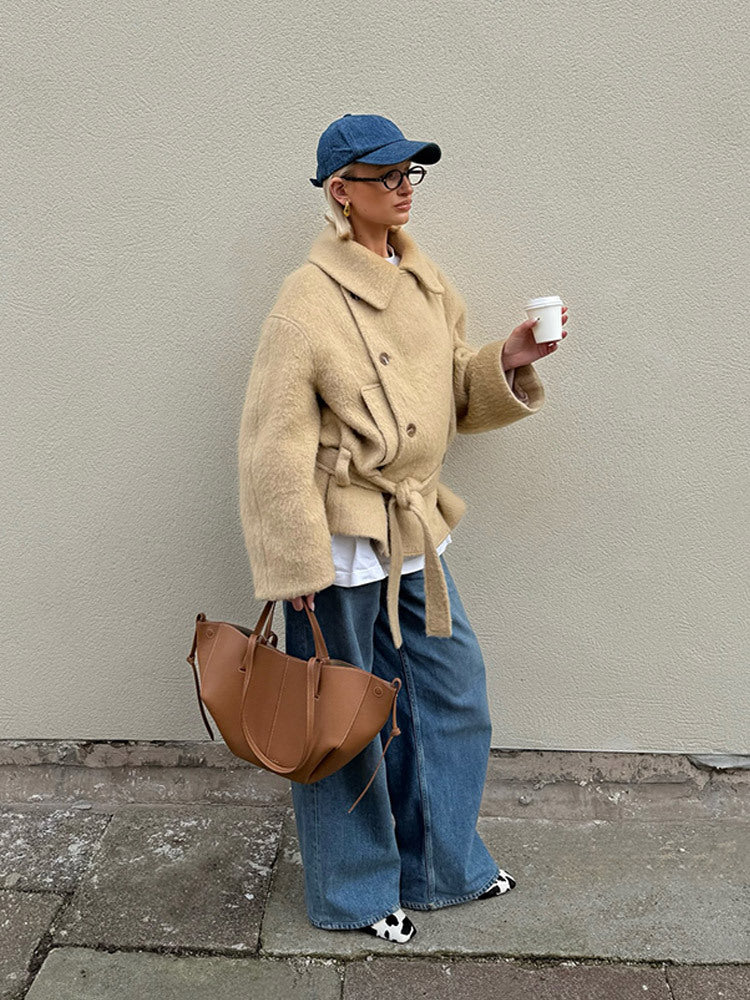 Damen warme und stylische Oversized-Wolljacke Drune
