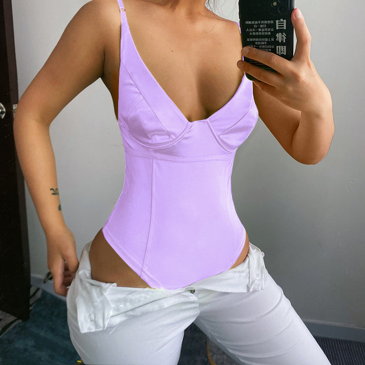 Damen Satin-Bustier-Top mit tiefem V-Ausschnitt und eleganter Passform Drune