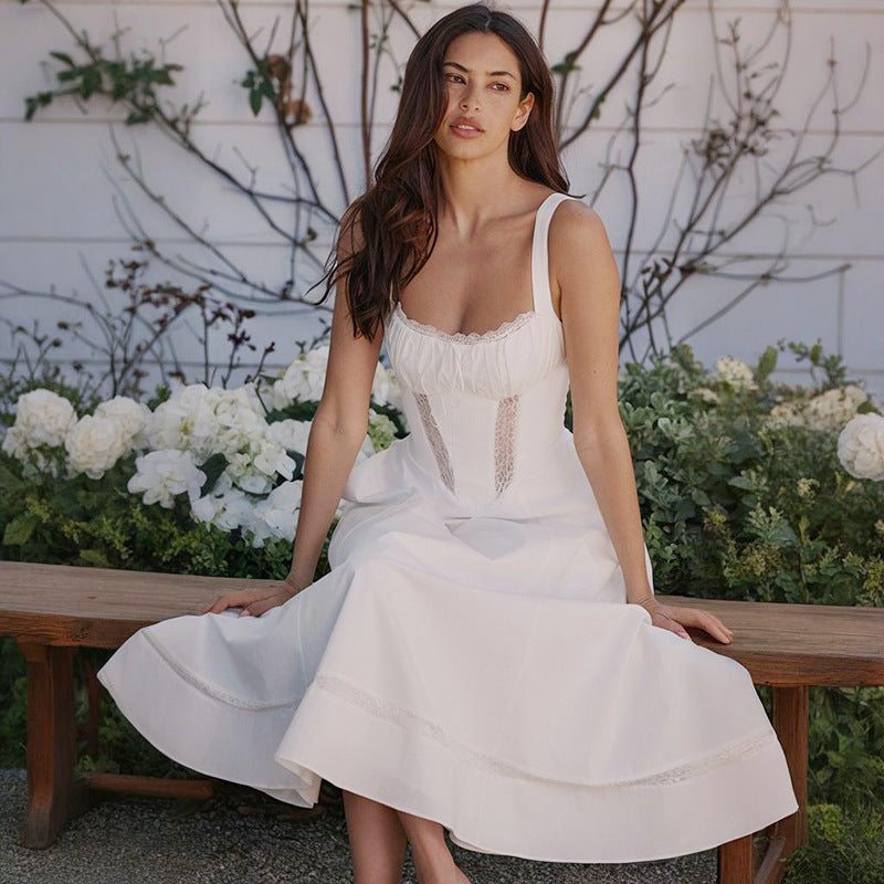Damen Midi-Kleid mit raffiniertem Taillen-Design und zarter Rüsche Drune