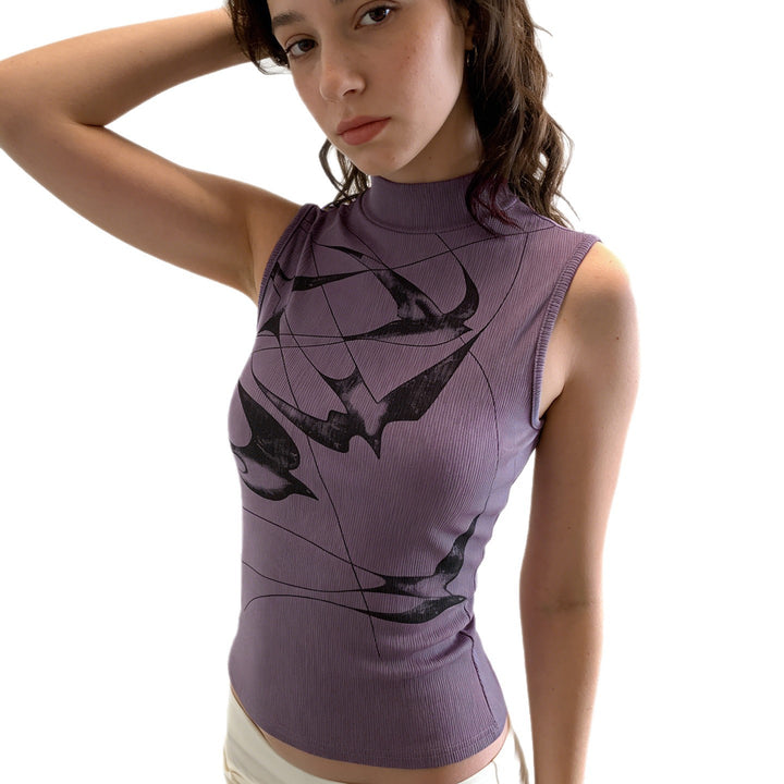Damen ärmelloses Tops mit modernem grafischen Design und engem Schnitt Drune
