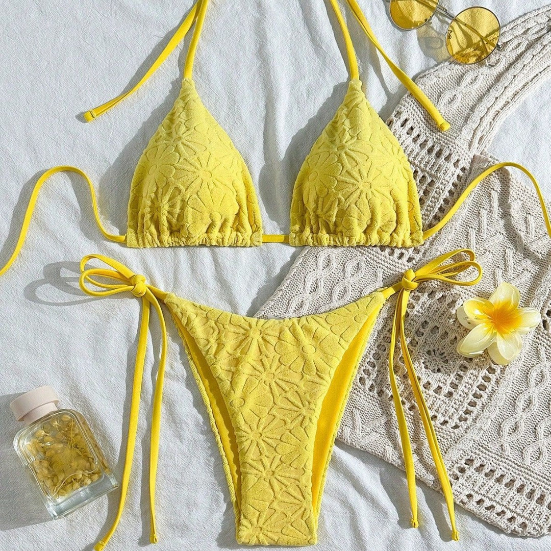 Damen Triangel-Bikini mit floraler Stickerei Drune