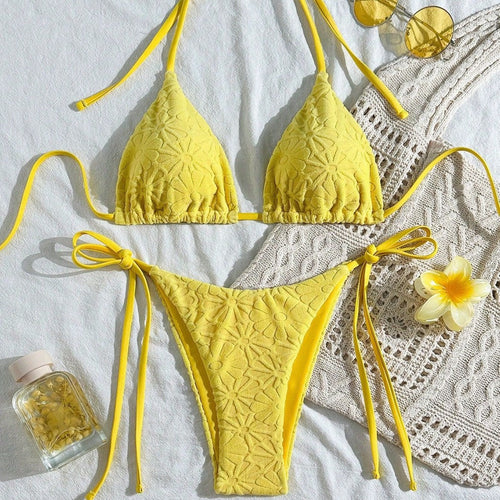 Damen Triangel-Bikini mit floraler Stickerei Drune