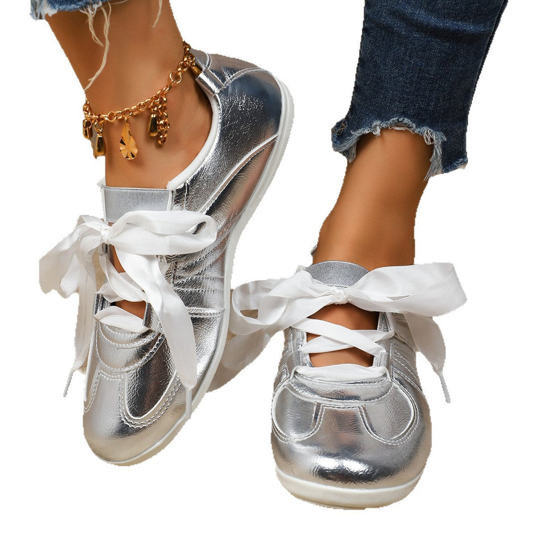 Damen Sportliche Sneaker mit glänzendem Metallic-Obermaterial und bequemer Schnürung Drune