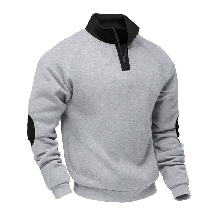 Herren nan Halbzip-Fleecepullover mit Stehkragen Raglanärmeln und Ellenbogenpatches Drune