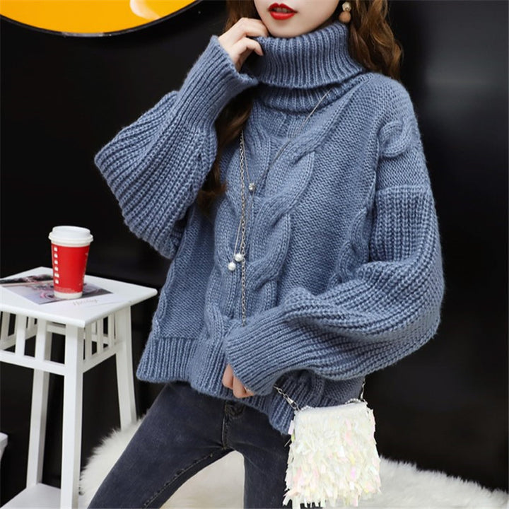 Damen Grobstrickpullover mit hohem Rollkragen und modernem Zopfmuster Drune