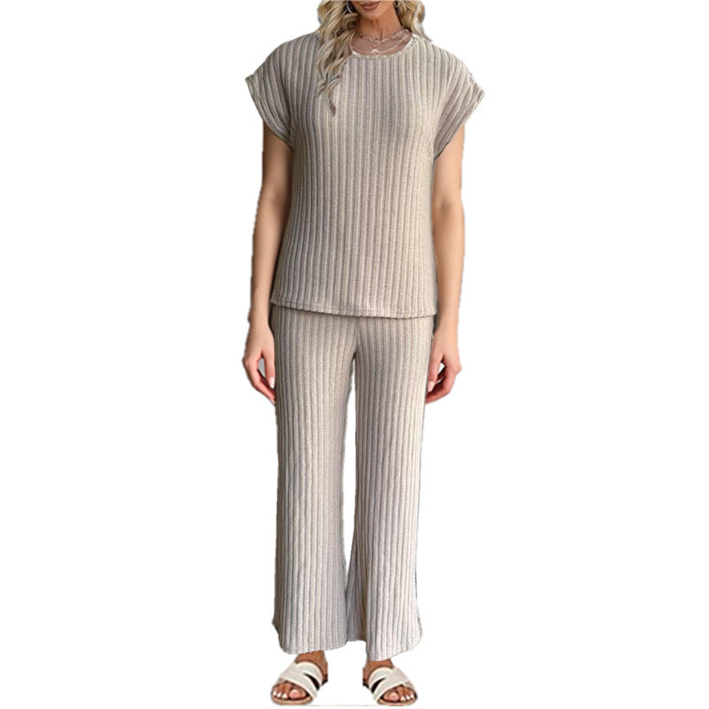 Damen Bequemes Strick-Loungewear-Set mit weiten Ärmeln und lockerer Passform Drune
