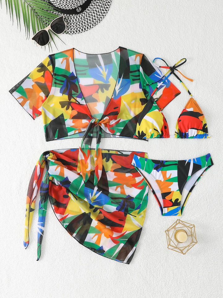 Damen Bikini-Set mit transparentem Oberteil und stylischem Wickelrock Drune