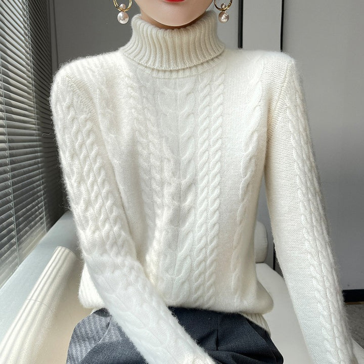 Damen Grobstrickpullover mit hohem Kragen und strukturiertem Zopfmuster Drune