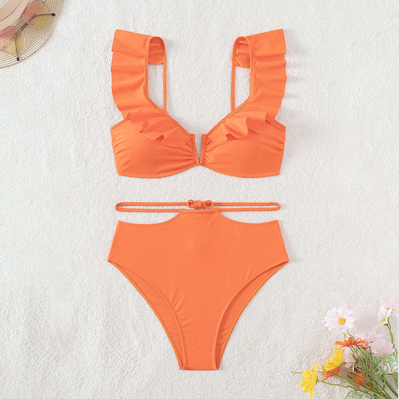 Damen Bikiniset mit voluminösen Rüschendetails und hohem Taillenschnitt Drune