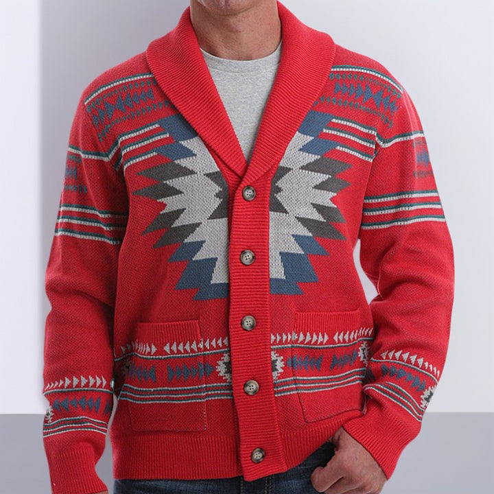 Herren Strickjacke mit modernem geometrischem Muster und praktischen Taschen Drune