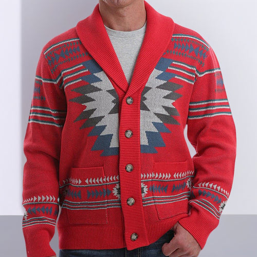 Herren Strickjacke mit modernem geometrischem Muster und praktischen Taschen Drune