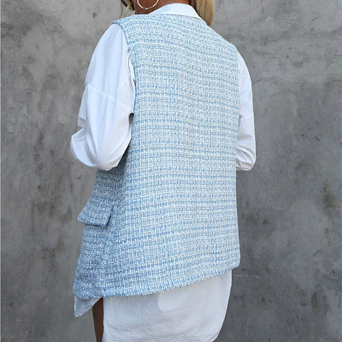 Drune | Strickjacke Weste Lässige Passform Midi Länge Offene Vorderseite Karomuster