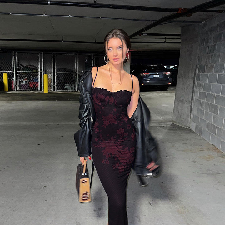 Damen Extravagantes Spitzen-Nachtkleid mit floralem Design und langem Schnitt Drune