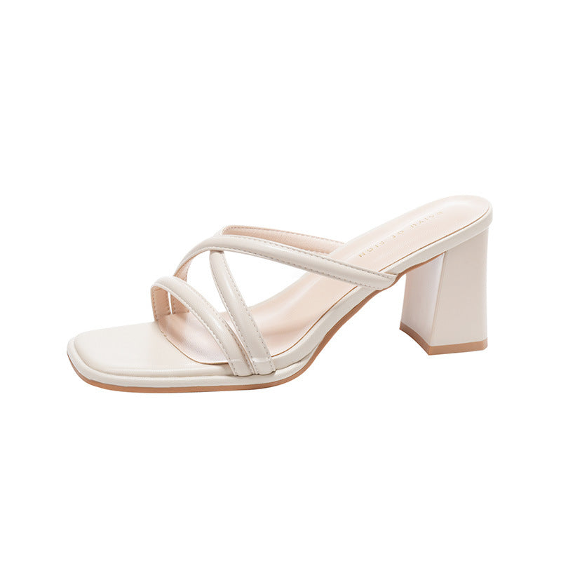 Damen Quadratzehen Chunky Heel Slide Sandalen Drune