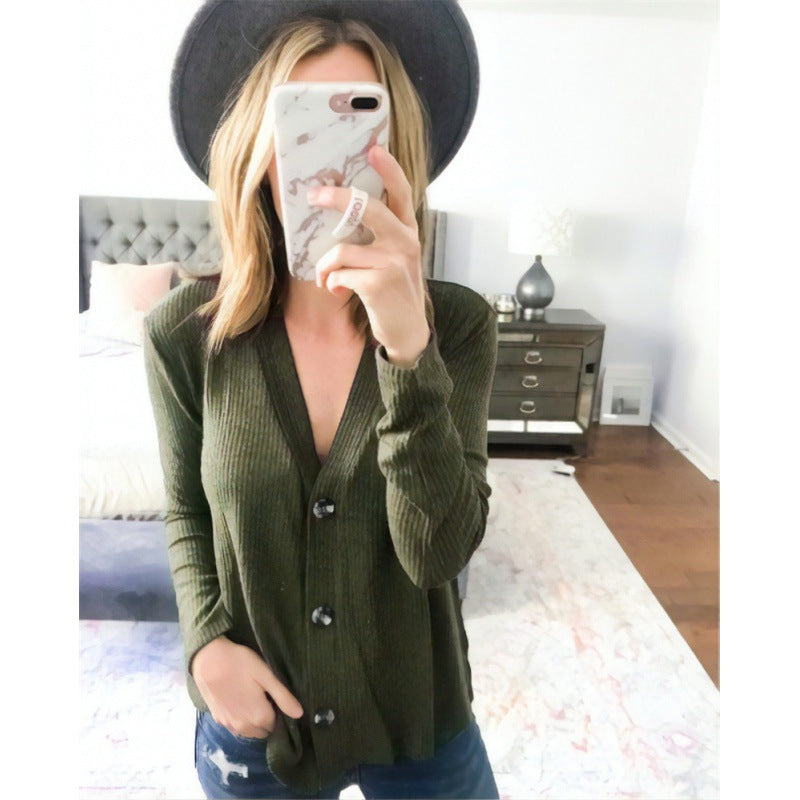 Damen Langarmshirt mit dekorativen Knopfdetails Drune