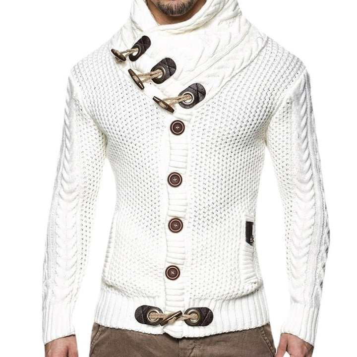 Herren Strickjacke mit kreativer Knopfleiste und hohem Kragen Drune