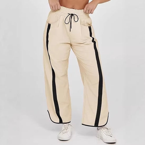 Damen lockere Sporthose mit elastischem Bund und Kontraststreifen Drune