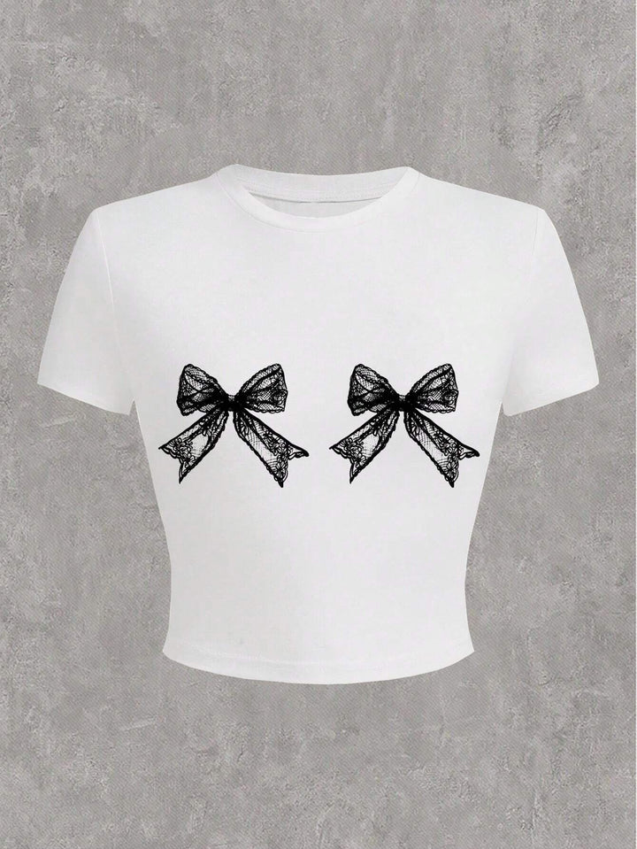 Damen Crop-Top mit floralem Grafikdruck und figurbetontem Schnitt Drune