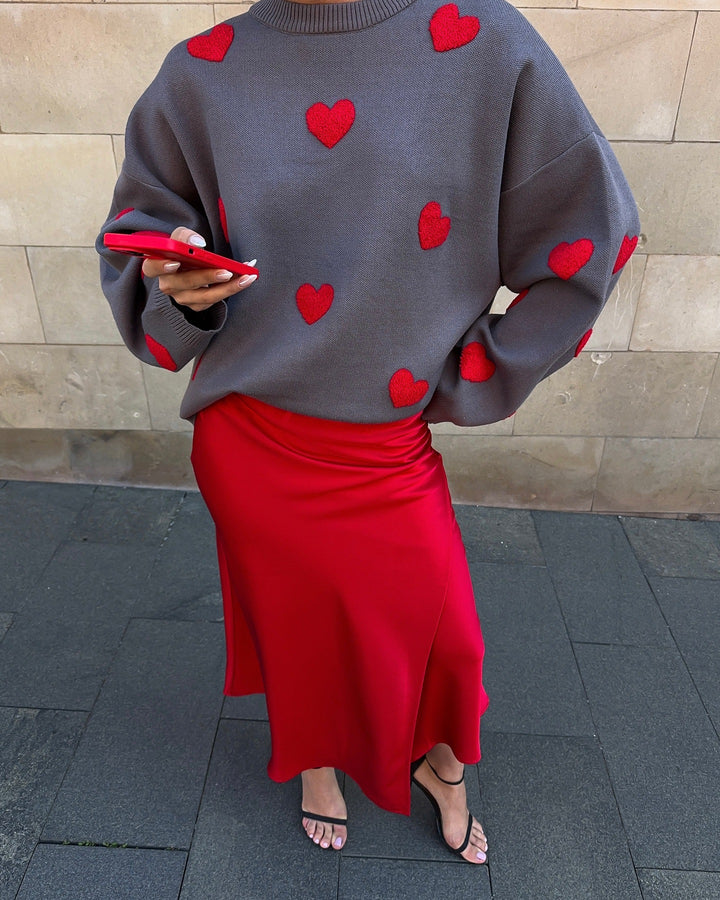 Damen Pullover mit Herz-Applikationen und lässigem Schnitt Drune