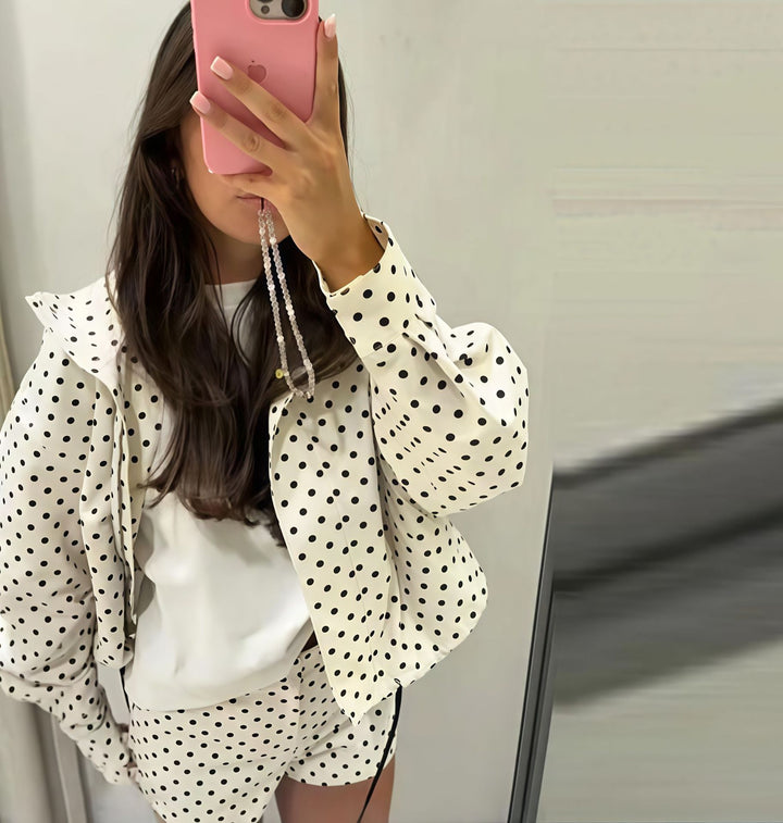 Damen Modische Blousonjacke mit gepunktetem Design und lässigem Schnitt Drune