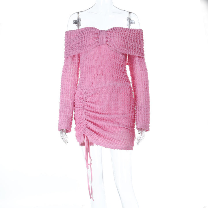Damen schulterfreies Minikleid mit Raffung und dekorativem Schleifendetail Drune
