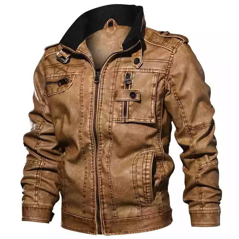 Herren robuste Kunstlederjacke im Military-Stil Drune