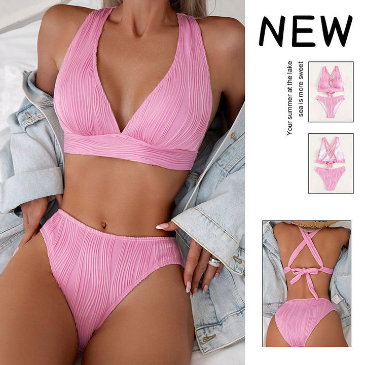 Damen Hoch geschnittener Bikinisatz mit Rippendesign Drune