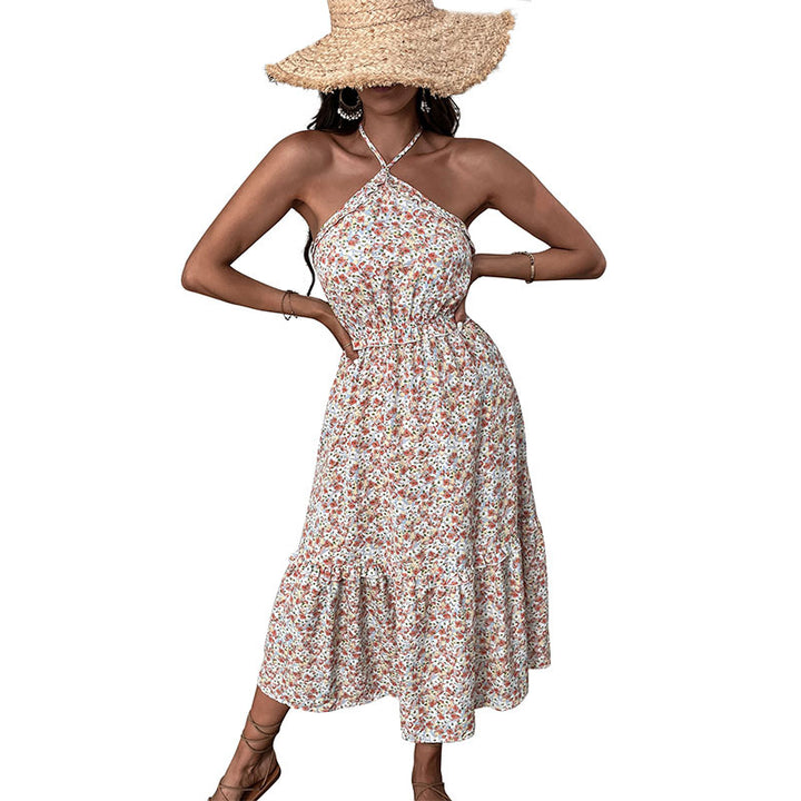 Damen Sommerliches Maxikleid mit floralem Design und hochgeschlossenem Schnitt Drune