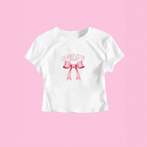 Damen Crop-T-Shirt mit raffiniertem Schleifenaufdruck Drune