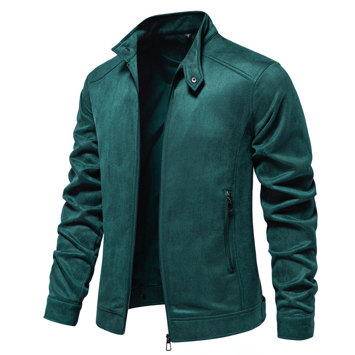 Herren nan Velourslederjacke mit Stehkragen, schmaler Passform und Reißverschlusstaschen Drune
