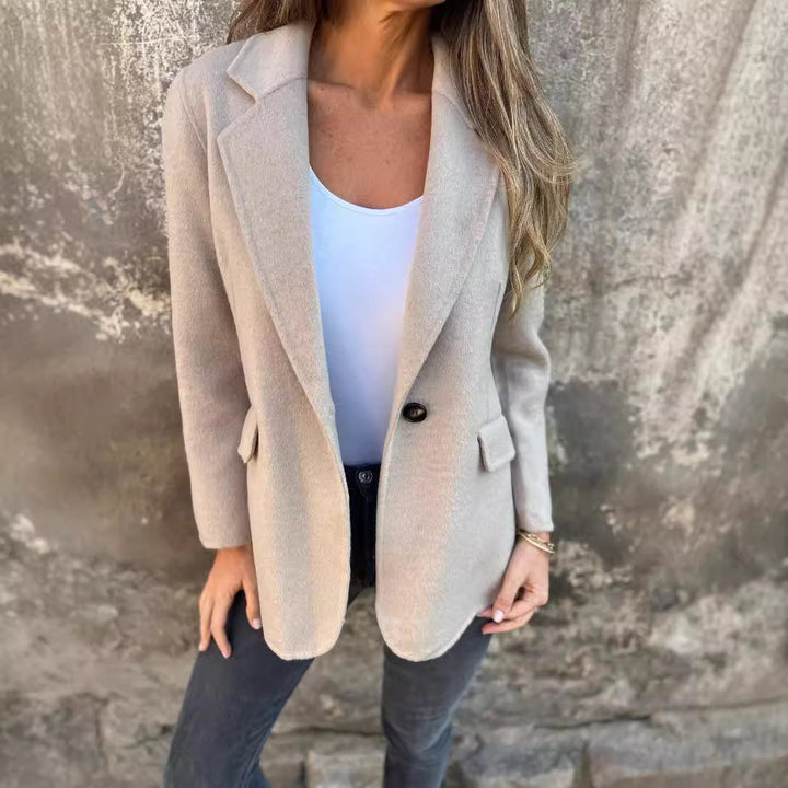 Damen elegante Oversized Blazerjacke mit tiefem Ausschnitt Drune
