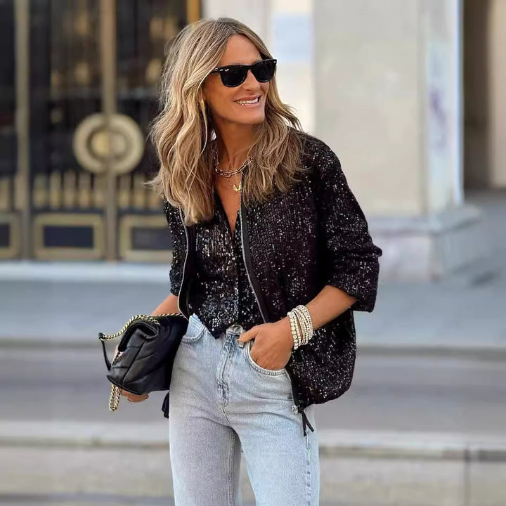 Damen Glitzer-Collegejacke mit glänzenden Pailletten und hohem Tragekomfort Drune