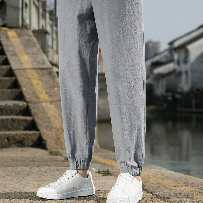 Herren nan tapered Leinen-Baumwoll-Jogger mit Kordelzug, elastischem Knöchelbündchen und schlanker Silhouette Drune