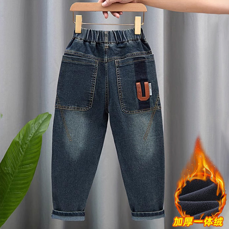 Damen modische Denim-Hose mit elastischem Bund und praktischen Taschen Drune