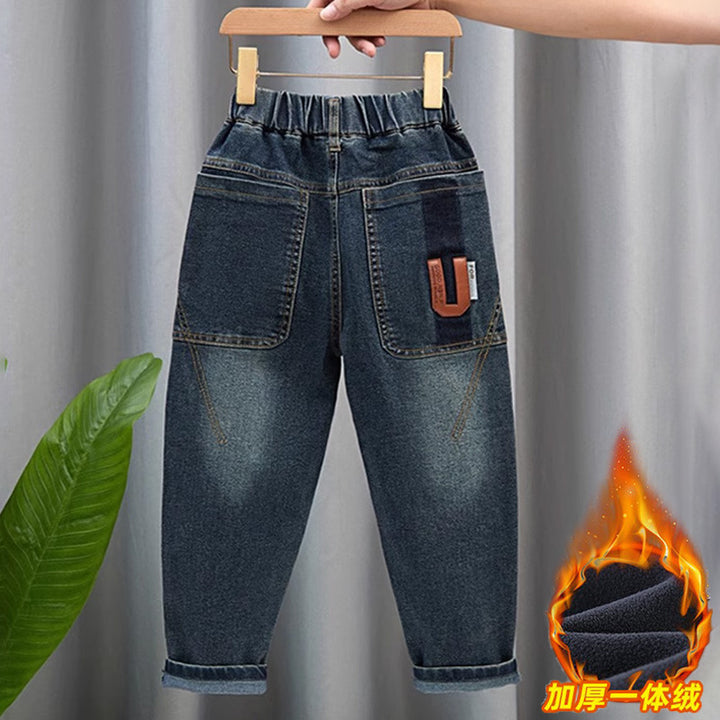 Damen modische Denim-Hose mit elastischem Bund und praktischen Taschen Drune