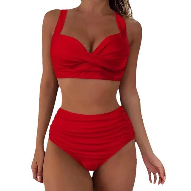 Damen Hochtailliertes Bikini-Set mit eleganter Faltenoptik Drune