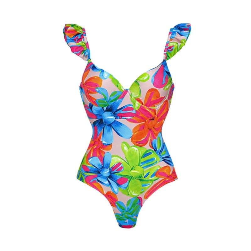 Damen Einteiler Badeanzug mit raffinierten Cut-Out-Details und floralem Design Drune