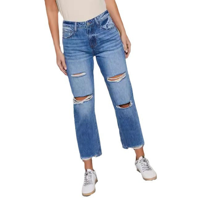 Damen Destroyed Jeans im modischen Bootcut-Stil Drune