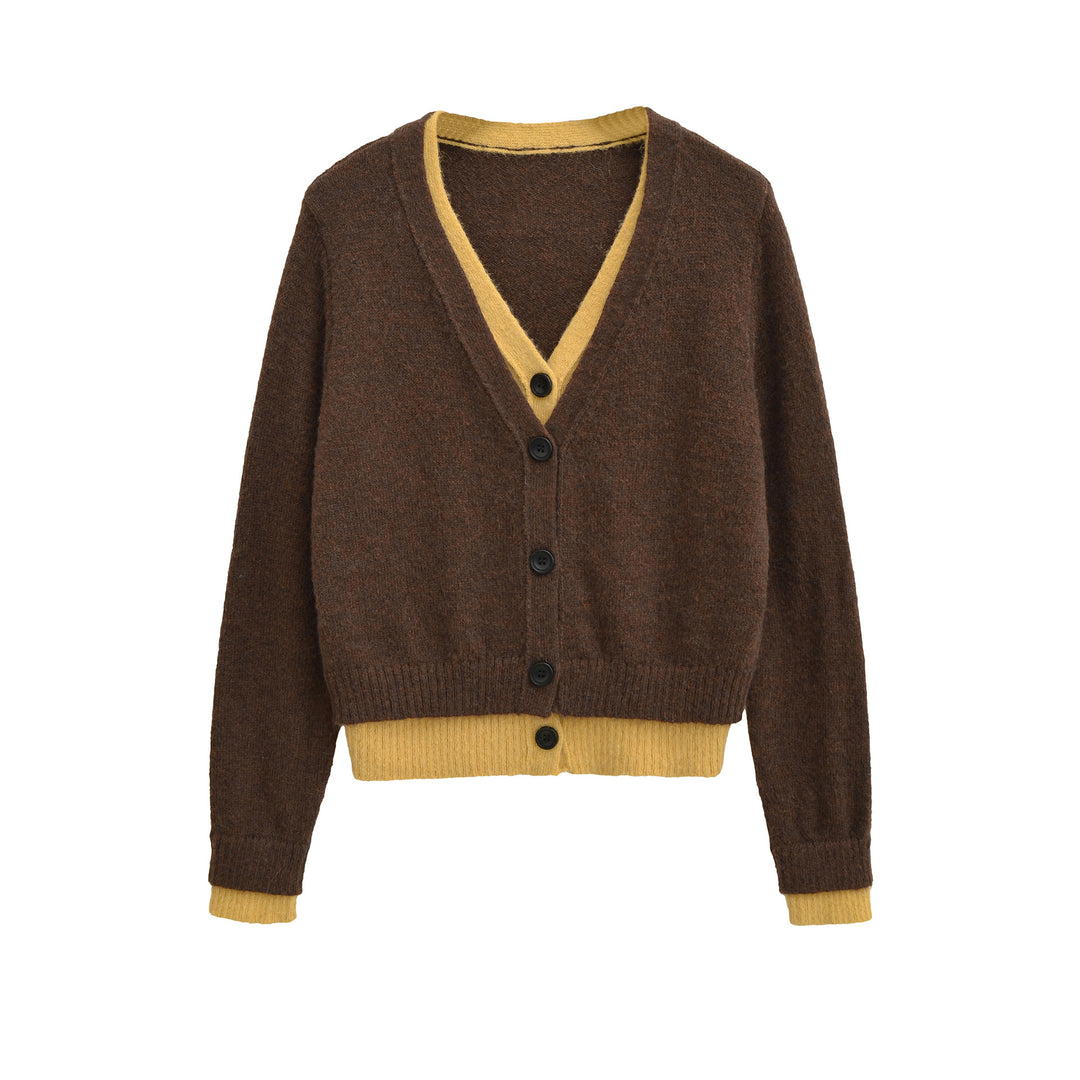 Damen elegante Strickjacke mit tiefem V-Ausschnitt und dekorativen Knöpfen Drune