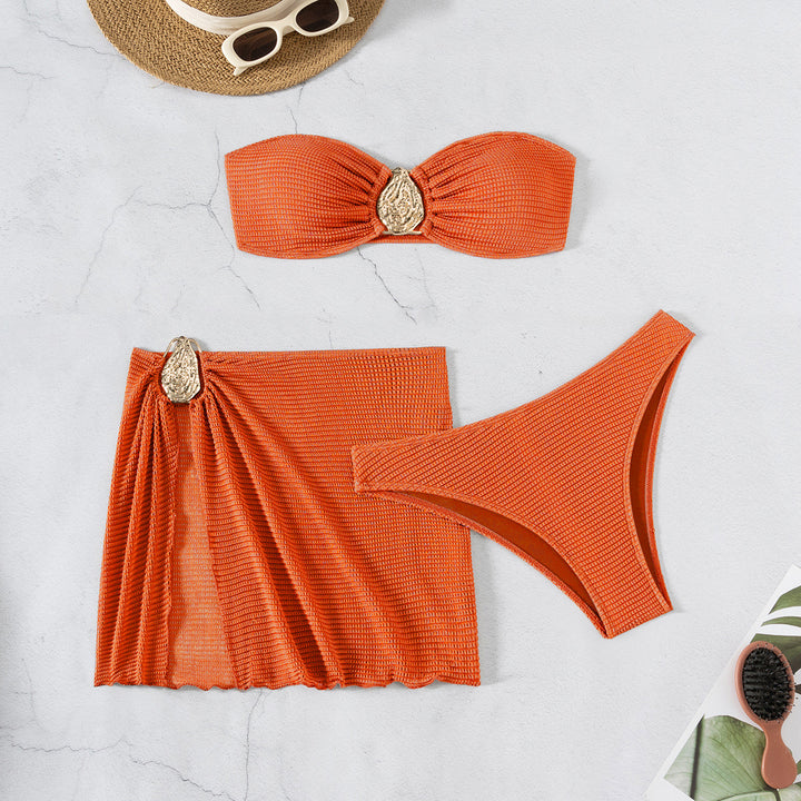 Damen Bandeau-Bikini-Set mit schickem Faltendetail Drune