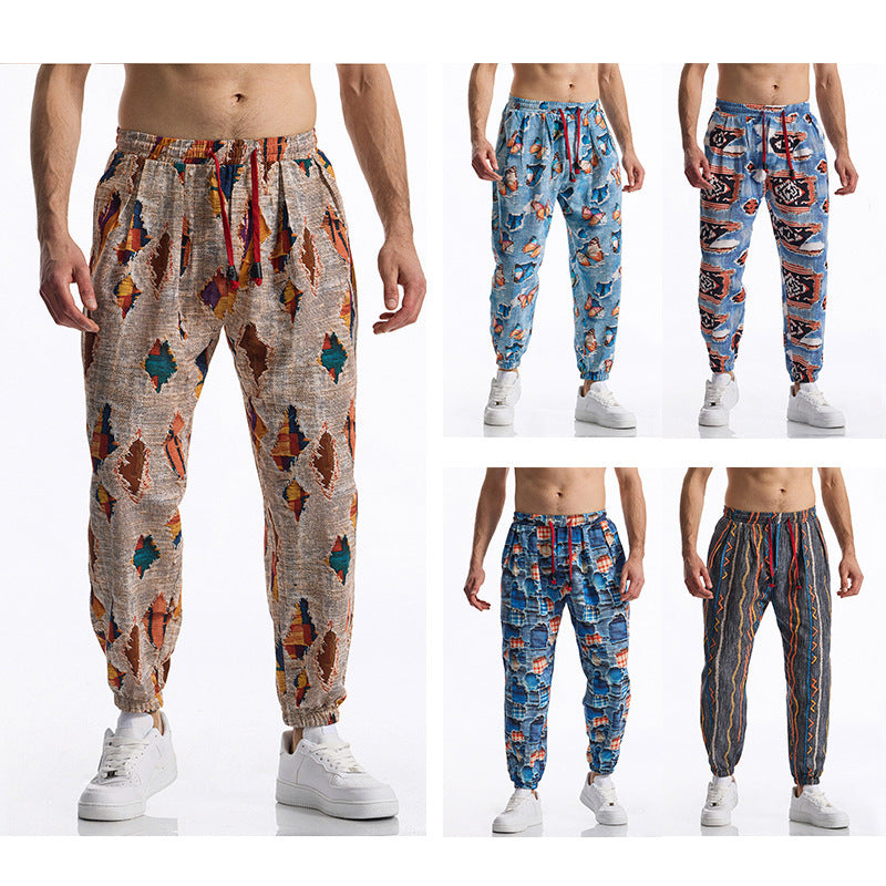 Herren lässige Harem-Hose mit buntem Muster und elastischem Bund Drune