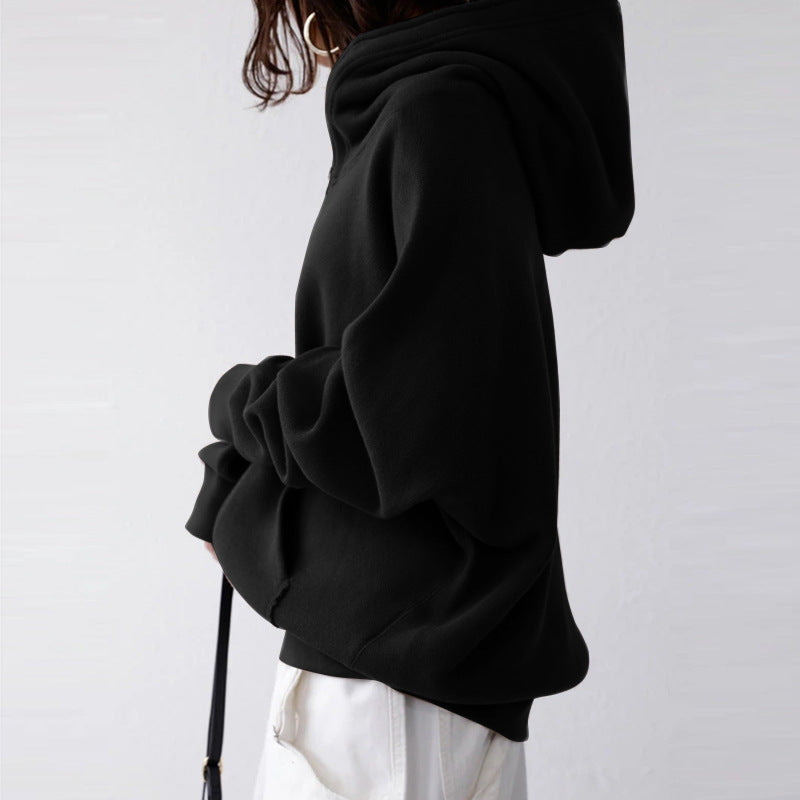 Damen nan übergroße Kapuzenjacke mit Reißverschluss und Kängurutasche aus flauschigem Fleece Drune