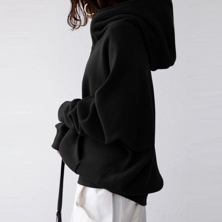 Damen nan übergroße Kapuzenjacke mit Reißverschluss und Kängurutasche aus flauschigem Fleece Drune