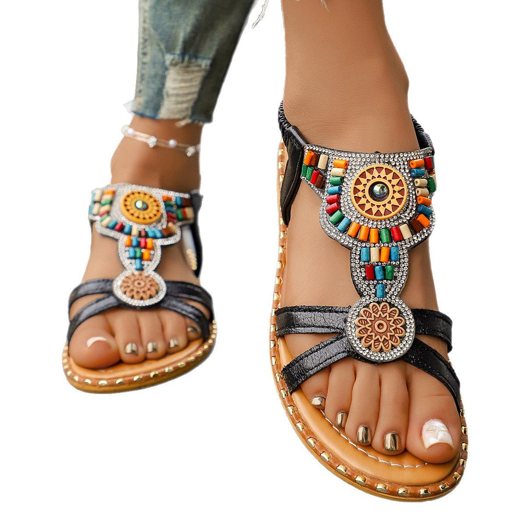 Damen Boho-Inspired Sandalen mit kunstvollen Verzierungen Drune