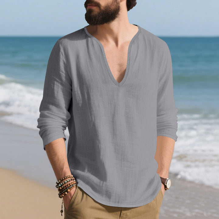 Herren lässiges Langarmshirt mit V-Ausschnitt aus hochwertigem Baumwollmix Drune